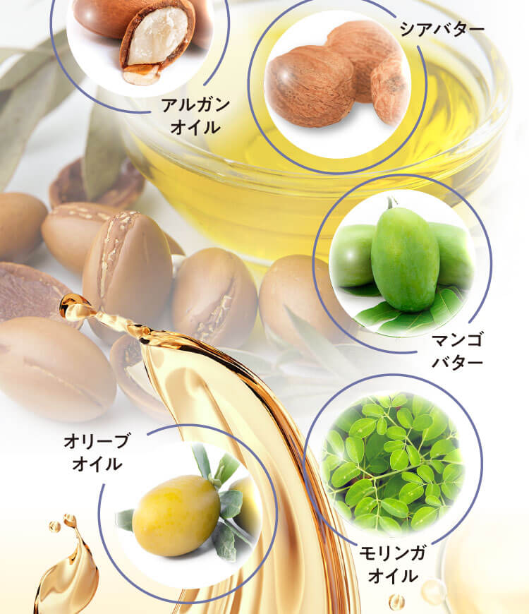 アルガンオイル・シアバター・マンゴバター・オリーブオイル・モリンガオイル