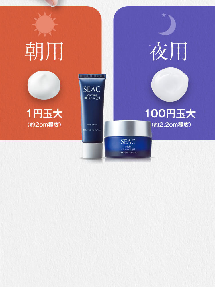 ・朝用 1円玉大（約2cm程度） ・夜用 100円玉大（約2.2cm程度）